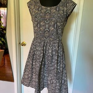 Mata Traders Black and White Geometric Midi Dress with embroidered details